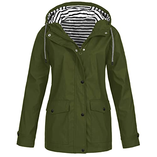 TAELU Regenjacke Damen Wasserdicht Atmungsaktiv, Regenjacke Damen Regenjacke Damen Reißverschluss Auskleidung Kapuze Jacken Gefütterte Regenjacke Regenmantel Damen Wasserdicht (Grün,XL) von TAELU