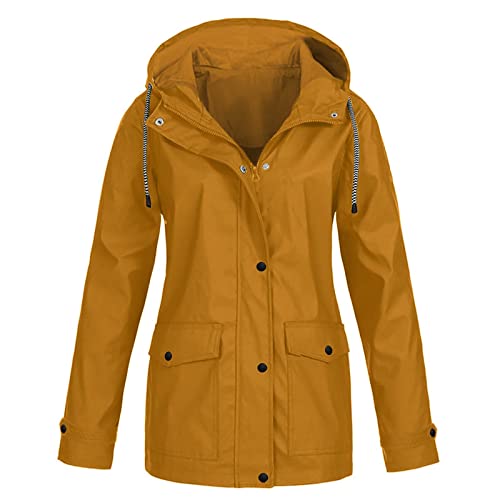 TAELU Regenjacke Damen Wasserdicht mit Kapuze Lang Regenmantel Leicht Sommerjacke Regenparka Tailliert Wasserdichte Jacke Damen Frauen Regenjacke Grau 4XL von TAELU