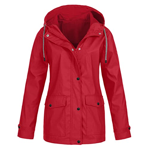 TAELU Regenjacke Damen Wasserdicht mit Kapuze Lang Regenmantel Leicht Sommerjacke Regenparka Tailliert Wasserdichte Jacke Damen Regenmantel Sommer Damen 32 Gelb L von TAELU