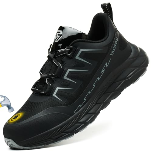 TAERGU S1 Sicherheitsschuhe Herren-S3 Atmungsaktiv Arbeitsschuhe Leicht SBP SRC Leicht Einstichresistent Stahlkappenschuhe rutschfest Stahlkappe Safety Shoes Schutzschuhe,Schwarz,EU40.5 von TAERGU