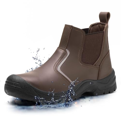 TAERGU S3 Sicherheitsstiefel Herren Wasserdicht Arbeitsschuhe Stahlkappe ESD SRC Rutschfest Knöchelhoch Schutzschuhe Leder Light S1 Sicherheitsschuhe Arbeitsstiefel Safety Shoes,Braun,EU40 von TAERGU