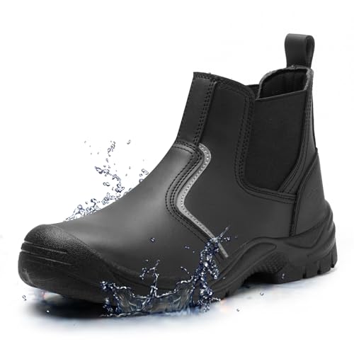 TAERGU S3 Sicherheitsstiefel Herren Wasserdicht Arbeitsschuhe Stahlkappe ESD SRC Rutschfest Knöchelhoch Schutzschuhe Leder Light S1 Sicherheitsschuhe Arbeitsstiefel Safety Shoes,Schwarz,EU48 von TAERGU