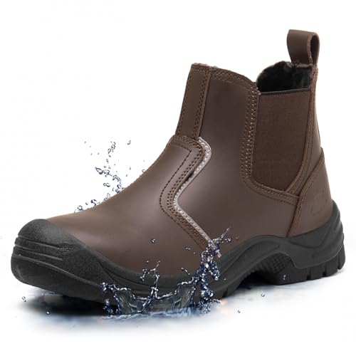 TAERGU S3 Winter Sicherheitsstiefel Herren Wasserdicht Arbeitsschuhe Stahlkappe ESD SRC CI Arbeitsstiefel Rutschfest Knöchelhoch Schutzschuhe Leder S1 Sicherheitsschuhe Safety Shoes,Braun,EU48 von TAERGU