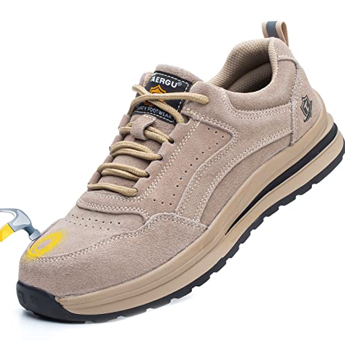 TAERGU Sicherheitsschuhe Herren-Leder S1 Arbeitsschuhe SBP Leicht Stahlkappenschuhe Safety Shoes,922,Beige,EU39 von TAERGU