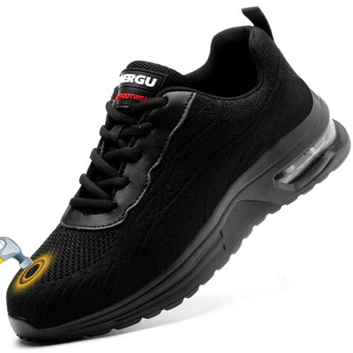 TAERGU Sicherheitsschuhe Herren-S1 Arbeitsschuhe Leicht SBP Stahlkappenschuhe Safety Shoes Einstichresistent Industrieschuhe,Ganz Schwarz,EU43 von TAERGU