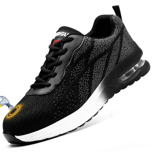 TAERGU Sicherheitsschuhe Herren-S1 Arbeitsschuhe Leicht SBP Stahlkappenschuhe Safety Shoes Einstichresistent Industrieschuhe,Schwarz,EU43.5 von TAERGU