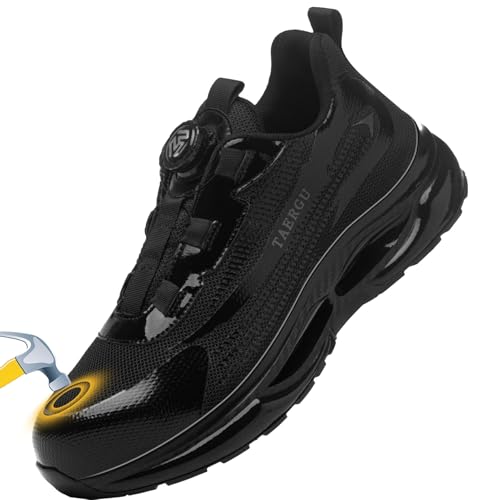 TAERGU Sicherheitsschuhe Herren S1 Arbeitsschuhe mit Stahlkappe Trends Drehknopf S3 Sportliche Leicht Atmungsaktiv Stahlkappenschuhe SBP SRC Einstichresistent Safety Shoes Schutzschuhe,Schwarz,39EU von TAERGU