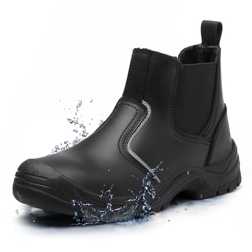 TAERGU S3 Winter Sicherheitsstiefel Herren Wasserdicht Arbeitsschuhe Stahlkappe ESD SRC CI Arbeitsstiefel Rutschfest Knöchelhoch Schutzschuhe Leder S1 Sicherheitsschuhe Safety Shoes,Schwarz,EU48 von TAERGU