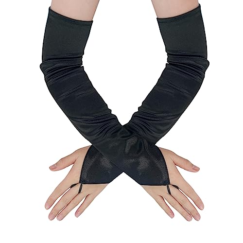 1 Paar schwarze Hakenhandschuhe, Stretch-Strickhandschuhe, lange Vintage-Handschuhe, Damen-Opernhandschuhe, schwarze fingerlose Handschuhe,geeignet für Hochzeiten, Abende, Partys, Opernaufführungen von TAFACE