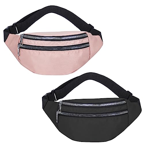 2 einfarbige Hüfttaschen, verstellbare Schultergurte, große Reißverschluss-Hüfttasche, Pendlertasche, Handytasche, wasserdichte Nylontasche, geeignet für Männer und Frauen (schwarz, rosa) von TAFACE