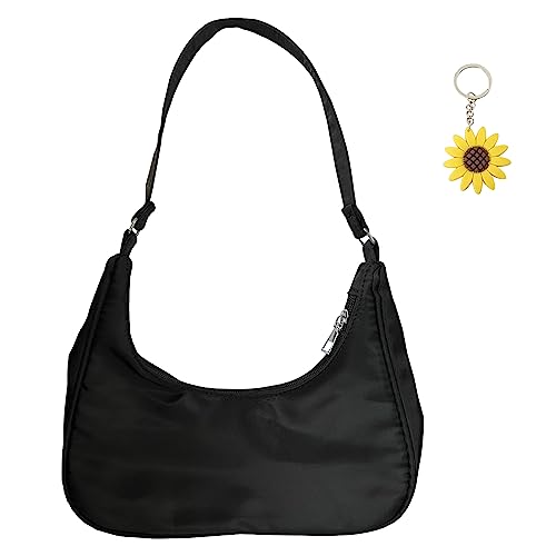 TAFACE 1 Handtasche schwarz und 1 Schlüsselanhänger Sonnenblume, Mini Umhängetasche Vintage für Damen, Handtasche, Damentasche, modisch, einfache Tasche, Schwarz von TAFACE