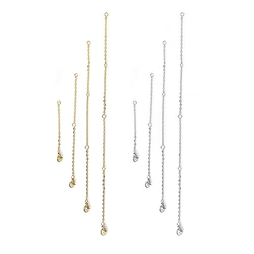 TAFACE 8 Stück Halskettenverlängerung, Silberverlängerung, Goldverlängerung, Schmuck, Halskette, Armband, Fußkettchen, Extender für Damen und Herren (4 Größen), Edelstahl von TAFACE
