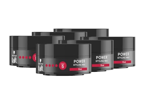 Schwarzkopf TAFT Styling Wax Power (6 x 75ml), Haarwax für bis zu 48 Stunden Kraft-Halt, schonend für Haar und Kopfhaut, veganes, Styling-Wax von TAFT