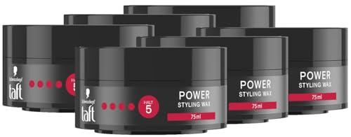 Schwarzkopf TAFT Styling Wax Power (6x 75ml), Haarwax für bis zu 48 Stunden Kraft-Halt, schonend für Haar und Kopfhaut, veganes, Styling-Wax, Haarwachs von TAFT