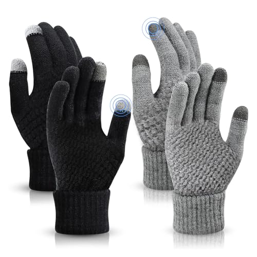 TAGVO 2 Paar Frauen Winter Strickhandschuhe,Paar Warme Handschuhe,Touchscreen Dünne Fleece Liner Vollfingerhandschuhe,Geeignet Für Indoor-Freizeitarbeit Oder Outdoor-Fahren Pendeln Einkaufen von TAGVO