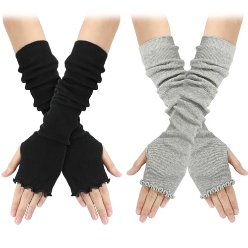 TAGVO 2 Paar Halb Fingerlose Handschuhe, Sport Warm und Winddicht Winterhandschuhe für Skifahren Radfahren und SMS, Geeinget für Damen und Herren Schwarz Grau von TAGVO