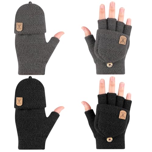 TAGVO 2 Paar Thermo Fingerlose Handschuhe Damen, Winter Dicke Warme Strick Vollfinger-Handschuhe Handwärmer Fahrradhandschuhe Schreibhandschuhe Tastaturhandschuhe Running-Handschuhe für Damen von TAGVO