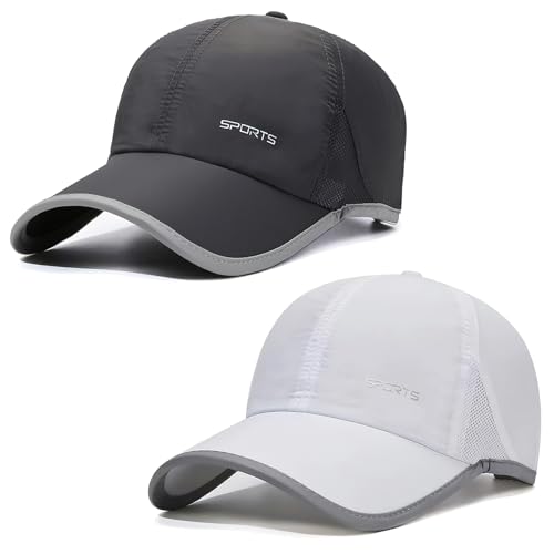 TAGVO 2 Pack Schnell Trocknend Baseballkappe, Einstellbare Sommermütze Herren Atmungsaktiv Basecap Sportkappe Leichte Faltbare Baseball Cap Sommer Sportmütze von TAGVO