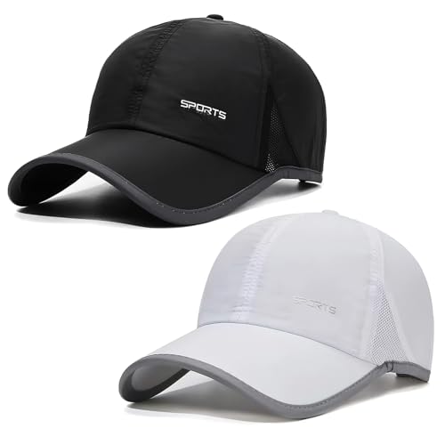 TAGVO 2 Pack Schnell Trocknend Baseballkappe, Einstellbare Sommermütze Herren Atmungsaktiv Basecap Sportkappe Leichte Faltbare Baseball Cap Sommer Sportmütze von TAGVO
