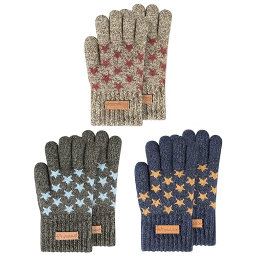 TAGVO 3 Paar Kinder Winter Magische Handschuhe, Thermo Winddicht Strickhandschuhe mit Fleecefutter, Wollhandschuhe Winterhandschuhe Outdoor für 3-5 Jahre Jungen Skifahren Radfahren Laufen Wandern von TAGVO