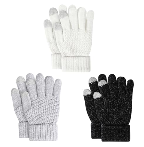 TAGVO 3 Paar Kinder Winter Magische Handschuhe für Jungen Mädchen Touchscreen Fahrradhandschuhe Winter Thermo Strick Laufhandschuhe Unisex Strick Vollfinger Fäustlinge für 3-8 Jahre Jungen Mädch von TAGVO