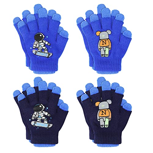 TAGVO 4 Paare Winter Magische Handschuhe Kinder, Vollfinger Stretch Handschuhe,Warme Kinder Handschuhe, Handschuhe Strick Kinder Winter Warme Strickhandschuhe für Jungen oder Mädchen 5-13 Jahre von TAGVO