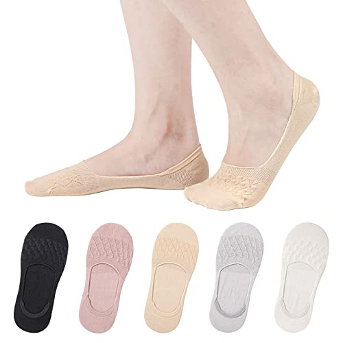 TAGVO 5Paar Damen Füßlinge Unsichtbare Socken Baumwoll,Frauen Ultra Low Cut Liner Unsichtbare Socken mit Rutschfest Silikon,Weiche Atmungsaktive lässige Knöchelsocken Sneaker Socken,für Loafer Sneaker von TAGVO