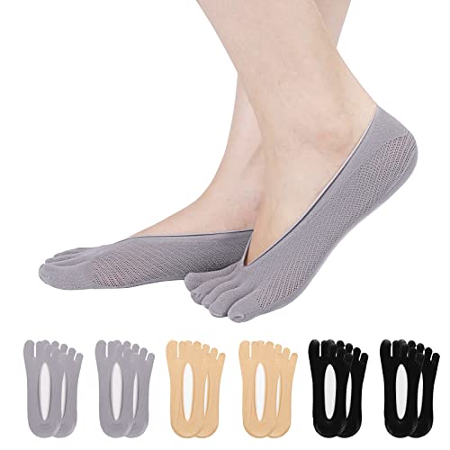 TAGVO 6 Paar Damen Zehensocken Fünf Finger Socken, Orthopädische Kompressionsstrümpfe, Rutschfeste Weiche Atmungsaktive Low Cut Liner Unsichtbare Socken mit Rutschfest Silikon,Ballett Yoga Sportsocken von TAGVO