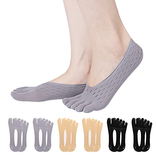 TAGVO 6 Paar Damen Zehensocken Fünf Finger Socken, Orthopädische Kompressionsstrümpfe, Rutschfeste Weiche Atmungsaktive Low Cut Liner Unsichtbare Socken mit Rutschfest Silikon,Ballett Yoga Sportsocken von TAGVO