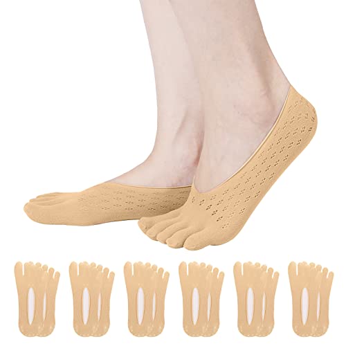 TAGVO 6 Paar Damen Zehensocken Fünf Finger Socken, Orthopädische Kompressionsstrümpfe, Rutschfeste Weiche Atmungsaktive Low Cut Liner Unsichtbare Socken mit Rutschfest Silikon,Ballett Yoga Sportsocken von TAGVO