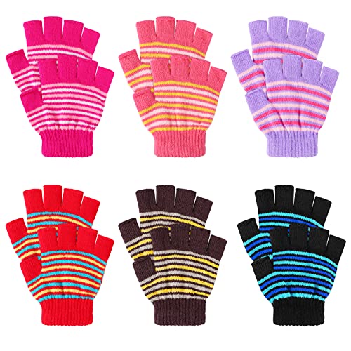 TAGVO 6 Paar Kinder Winter Warme Handschuhe, Elastisch Thermo Futter Vollfinger Halbfinger Strickhandschuhe Fäustlinge für 1-6 Jahre Jungen Mädchen Kinder, Wintertaugliches Tägliches Tragen von TAGVO