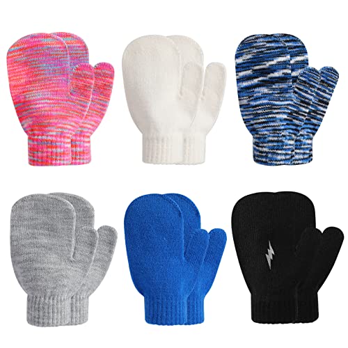 TAGVO 6 Paar Winter Magische Handschuhe, Kinder Dehnbare Warme Magische Handschuhe & Fäustlinge Jungen oder Mädchen, Strickhandschuhe Unisex Strick Vollfinger Fäustlinge für 4-12 Jahre von TAGVO