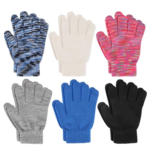 TAGVO 6 Paar Winter Magische Handschuhe, Kinder Dehnbare Warme Magische Handschuhe & Fäustlinge Jungen oder Mädchen, Strickhandschuhe Unisex Strick Vollfinger Fäustlinge für 5-13 Jahre von TAGVO