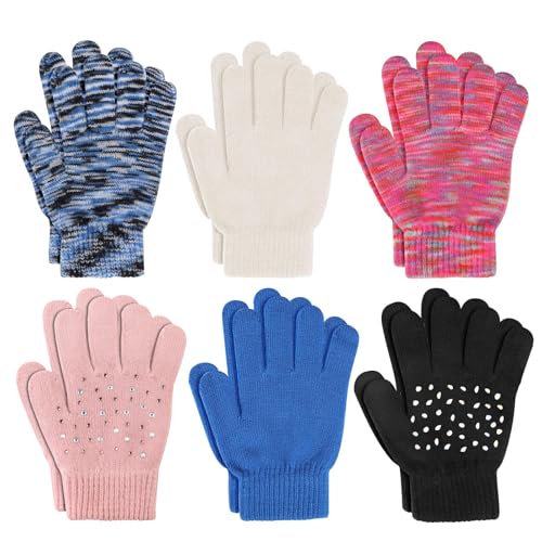 TAGVO 6 Paar Winter Magische Handschuhe, Kinder Dehnbare Warme Magische Handschuhe & Fäustlinge Jungen oder Mädchen, Strickhandschuhe Unisex Strick Vollfinger Fäustlinge für 5-13 Jahre von TAGVO