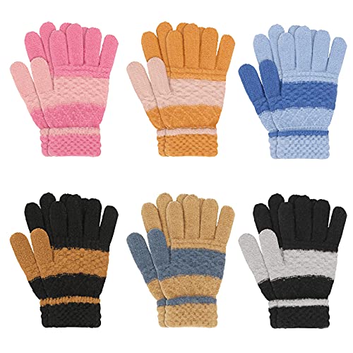 TAGVO 6PCS Handschuhe & Fäustlinge für Mädchen, Kinder Handschuhe, Handschuhe Strick Kinder Bunte Cute, Winter Warme Strickhandschuhe, Unisex-Strickhandschuh, Vollfinger Stretch Handschuhe von TAGVO