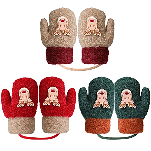 TAGVO Baby Fäustling Handschuhe, 3 Paare Jungen Mädchen Baby Fäustlinge Dicke Doppelt Strickhandschuh für Weihnachten, Skifahren von TAGVO