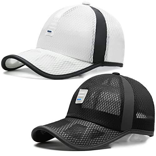 TAGVO Baseball Cap Herren Damen, 2 Stück Leicht Schnelltrocknend Baumwolle Sports Mesh Baseball Cap, Outdoor Trucker Baseballkappe Reine Farbe Baseballkappe mit verstellbarem Schnallenverschluss von TAGVO