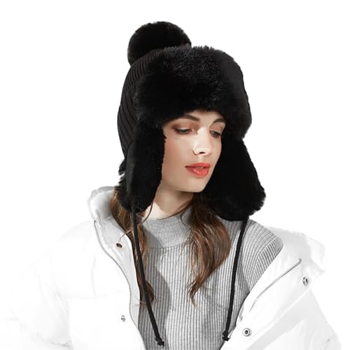 TAGVO Beanie Mütze Fellmütze Damen Winter, Winddicht Fliegermütze Damen Bomber Hut Beanie Mütze mit Weichem Fleece Innenfutter, Warme Erwachsenen Wintermütze mit Ohrenklappen für Damen von TAGVO