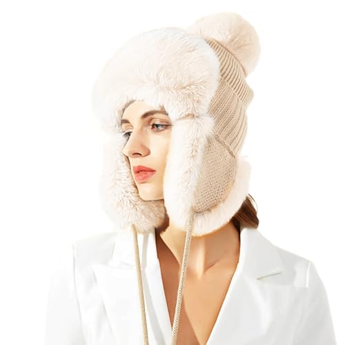 TAGVO Beanie Mütze Fellmütze Winter, Winddicht Fliegermütze Bomber Hut Mit Weichem Fleece Innenfutter, Warme Erwachsenen Wintermütze Mit Ohrenklappen für Damen TAGVO Beanie Mütze Fellmütze Winter, Winddicht Fliegermütze Bomber Hut Mit Weichem Fleece Innenfutter, Warme Erwachsenen Wintermütze Mit Ohrenklappen für Damen von TAGVO