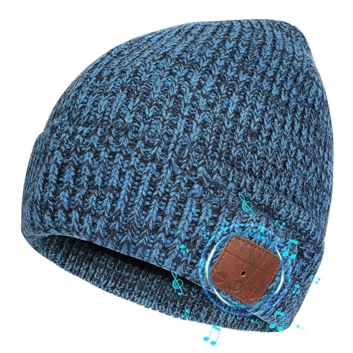 TAGVO Bluetooth 5.2 Beanie Mütze, Wiederaufladbare USB Kabelloser Musikhut Laufmütze mit Kopfhörer & Lautsprechern, Waschbare, Winter Warme Strickmütze Outdoor Sportarten, Tech Geschenke Herren Damen von TAGVO