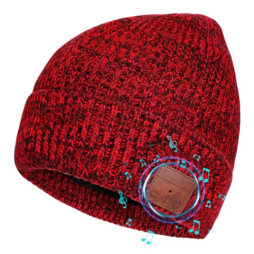 TAGVO Bluetooth 5.2 Beanie Mütze, Wiederaufladbare USB Kabelloser Musikhut Laufmütze mit Kopfhörer & Lautsprechern, Waschbare, Winter Warme Strickmütze Outdoor Sportarten, Tech Geschenke Herren Damen von TAGVO