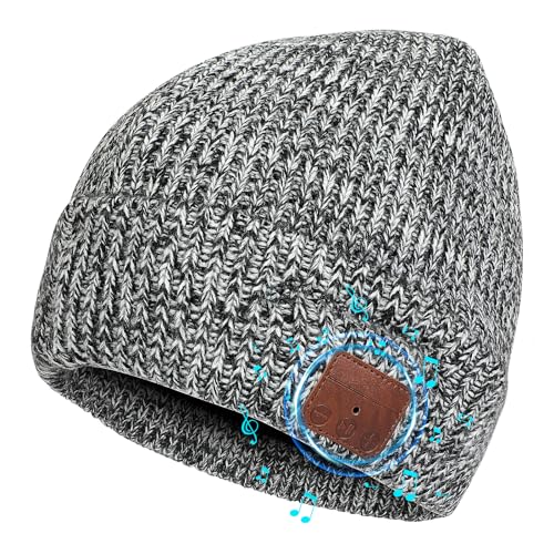 TAGVO Bluetooth 5.2 Beanie Mütze, Wiederaufladbare USB Kabelloser Musikhut Laufmütze mit Kopfhörer & Lautsprechern, Waschbare, Winter Warme Strickmütze Outdoor Sportarten, Tech Geschenke Herren Damen von TAGVO