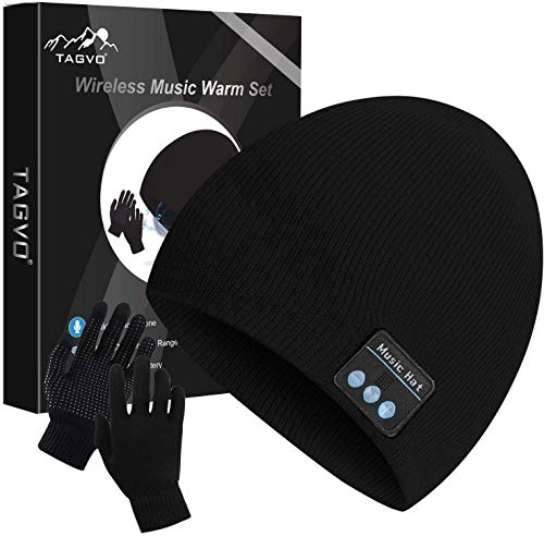 TAGVO Bluetooth Beanie mit Touchscreen Handschuhen Set, Winter Warm Gestrickte Drahtlose Bluetooth Headset Musik Hut für Laufen Skifahren Wandern von TAGVO