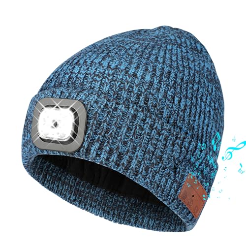 TAGVO Bluetooth Mütze mit LED Licht Beanie Beleuchtete Mütze, Wiederaufladbare USB Laufmütze, Winter Warme Outdoor Strickmütze Stirnlampe Mütze Jogger, Camping, Wandern, Tech Geschenke Herren Damen von TAGVO