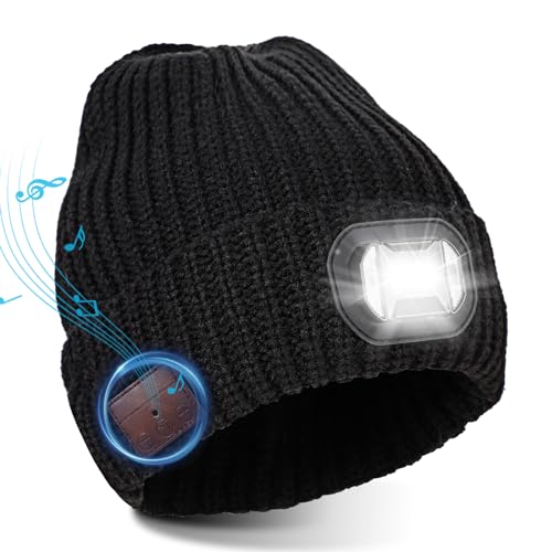 TAGVO Bluetooth Mütze mit Led Licht, LED Mütze Kappe Bluetooth 5.2 Mütze, Bluetooth Mütze mit Licht Männer für Laufen Skifahren Wandern, Herren und Damen Geschenke von TAGVO