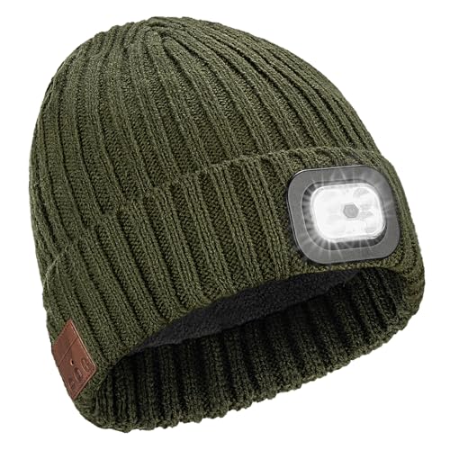 TAGVO Bluetooth Mütze mit Licht, Unisex Stirnlampe Mütze mit Kopfhörer, LED Wireless Beanie Hut Eingebauter Lautsprecher Mikrofon, Weihnachten Geburtstag Tech Geschenke für Männer Frauen Teenager von TAGVO