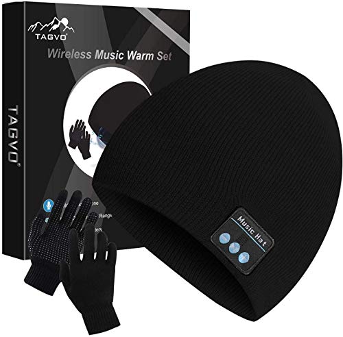 TAGVO Bluetooth V5.0 Beanie mit Touchscreen Handschuhen Set, Winter Warm Gestrickte Drahtlose Bluetooth Headset Musik Hut für Laufen Skifahren Wandern von TAGVO