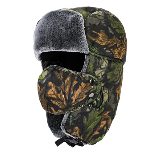 TAGVO Camouflage Trapper Hat Bomber Hat, Winter Warm Ear Flap Trooper Hat with Windproof Face Mask, Unisex Faux Fur Tactical Hunting Hat Ushanka Hat for Skiing Skating Outdoor Sport Activities von TAGVO