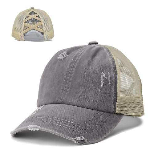 TAGVO Damen Baseball Kappe Modische Retro Baseball Cap Washed Ponytail Baseballmütze Damen Pferdeschwanz Messy Baseball Cap Cross Hat Outdoor Sports Freizeit Basecap Unisex von TAGVO