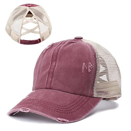 TAGVO Damen Baseball Kappe Modische Retro Baseball Cap Washed Ponytail Baseballmütze Damen Pferdeschwanz Messy Baseball Cap Cross Hat Outdoor Sports Freizeit Basecap Unisex von TAGVO